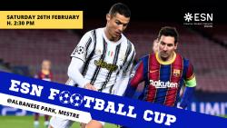 Cristiano Rinaldo and Leo Messi at the center of the picture with info of the event
